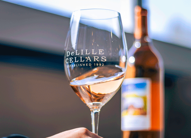 glass of Rosé at the delille cellars woodinville tasting room